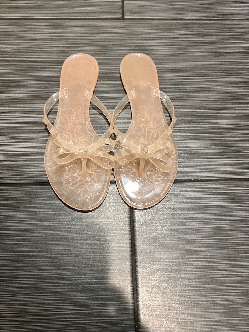 Clear Bow Jelly Thong Sandals for Women - Nude